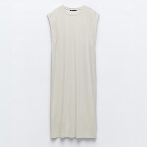 Zara Women Beige Ribbed Midi Dress S